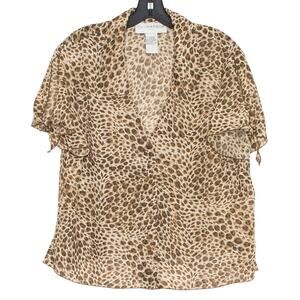 Sag Harbor Womens Top Sheer Leopard Boho Retro Glam Safari Button Up Brown 16 GR